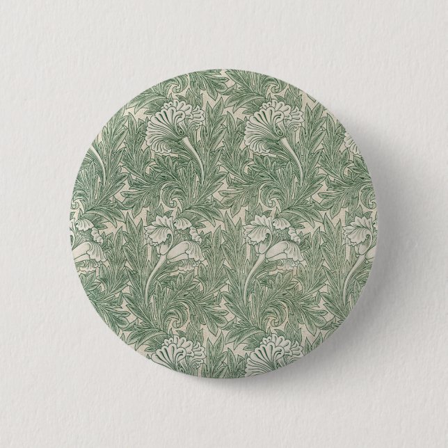 William Morris Sage Green Tulip Pattern: Vintage Button (Front)