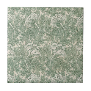 William Morris Sage Green Tulip Pattern: Vintage Ceramic Tile