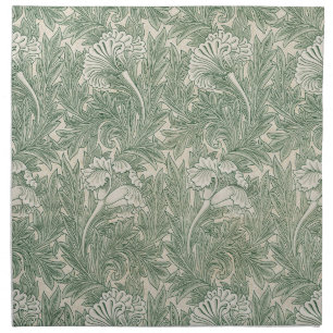 William Morris Sage Green Tulip Pattern: Vintage Cloth Napkin