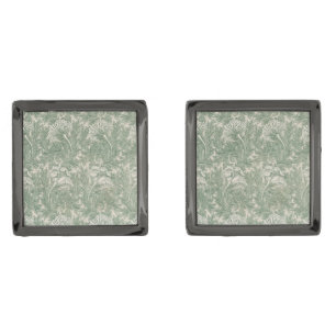 William Morris Sage Green Tulip Pattern: Vintage Cufflinks