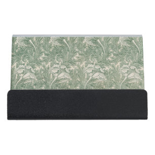 William Morris Sage Green Tulip Pattern: Vintage Desk Business Card Holder