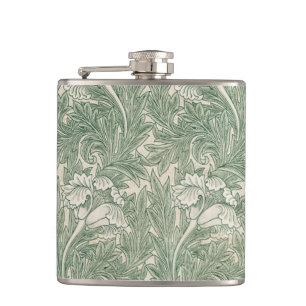 William Morris Sage Green Tulip Pattern: Vintage Flask