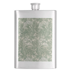 William Morris Sage Green Tulip Pattern: Vintage Flask
