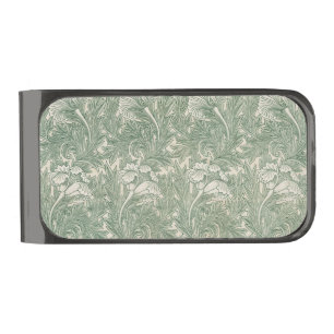 William Morris Sage Green Tulip Pattern: Vintage Gunmetal Finish Money Clip