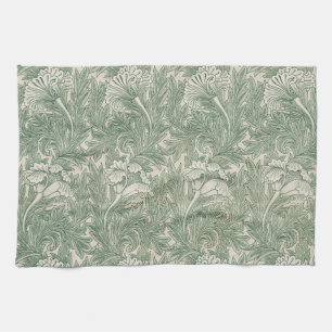 William Morris Sage Green Tulip Pattern: Vintage Kitchen Towel