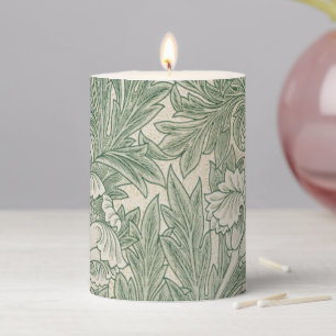 William Morris Sage Green Tulip Pattern: Vintage Pillar Candle