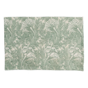 William Morris Sage Green Tulip Pattern: Vintage Pillow Case