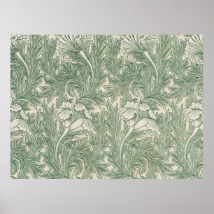 William Morris Sage Green Tulip Pattern: Vintage Poster