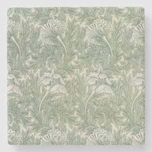 William Morris Sage Green Tulip Pattern: Vintage Stone Coaster