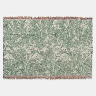 William Morris Sage Green Tulip Pattern: Vintage Throw Blanket