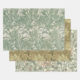 William Morris Sage Green Tulip Pattern: Vintage Wrapping Paper Sheets