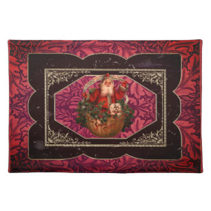 William * Morris Santa Black Frame Rich Cherry Cloth Placemat