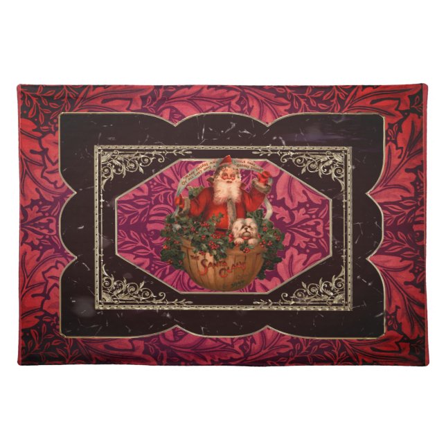 William * Morris  Santa Black Frame Rich Cherry Cloth Placemat (Front)