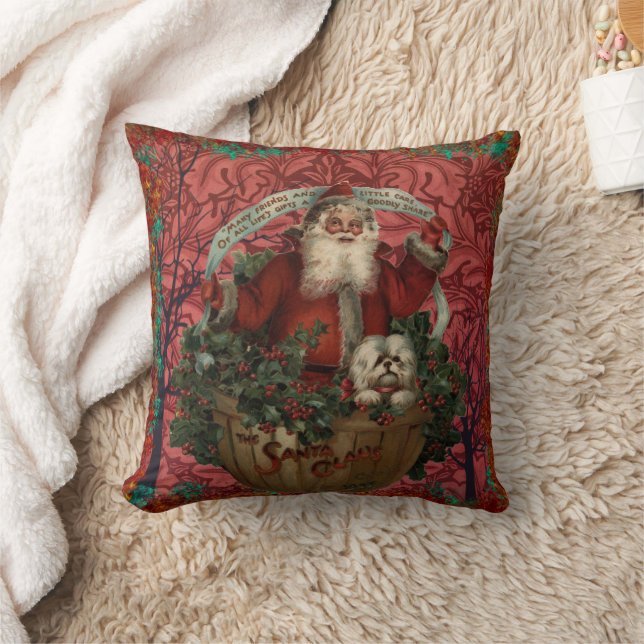 William * Morris  Santa Claus Cranberry Burgundy Throw Pillow (Blanket)