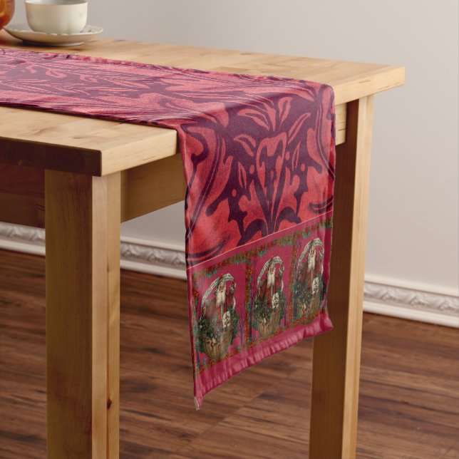 William * Morris  Santa Claus Cranberry Red Short Table Runner (In Situ)
