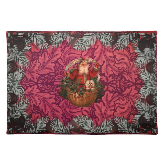 William * Morris  Santa Spruce Rich Cherry Cloth Placemat (Front)