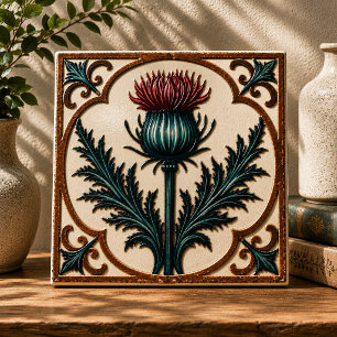 William Morris Scottish Thistle vintage floral Ceramic Tile