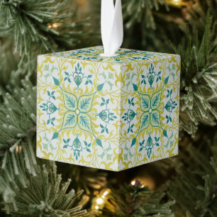 William Morris Seamless Ceiling Lime Green Pattern Cube Ornament