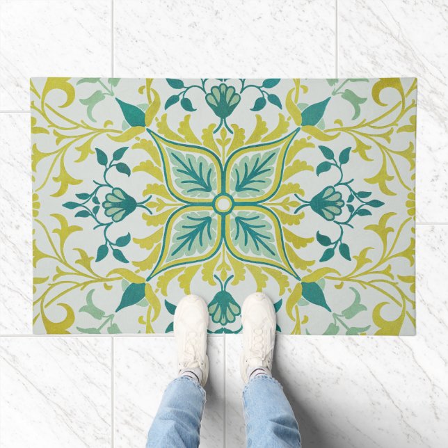 William Morris Seamless Ceiling Lime Green Pattern Doormat (Indoor)