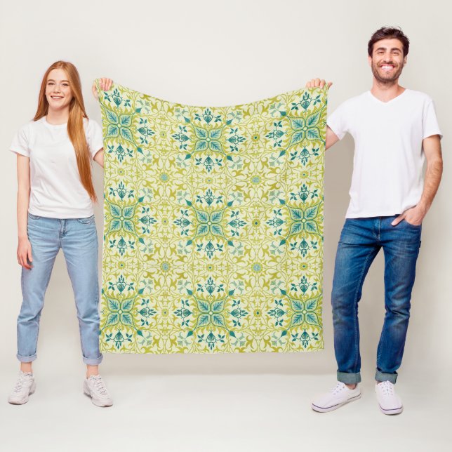 William Morris Seamless Ceiling Lime Green Pattern Fleece Blanket (In Situ)