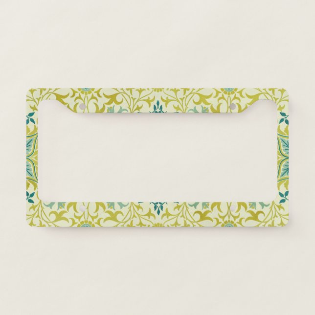 William Morris Seamless Ceiling Lime Green Pattern License Plate Frame (Front)