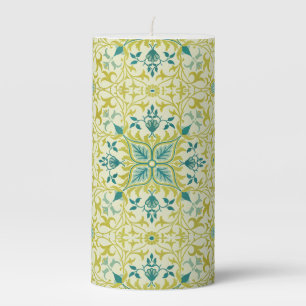 William Morris Seamless Ceiling Lime Green Pattern Pillar Candle