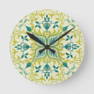 William Morris Seamless Ceiling Lime Green Pattern Round Clock