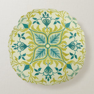 William Morris Seamless Ceiling Lime Green Pattern Round Pillow