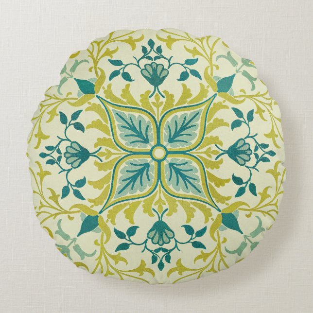 William Morris Seamless Ceiling Lime Green Pattern Round Pillow (Front)