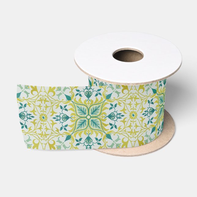 William Morris Seamless Ceiling Lime Green Pattern Satin Ribbon (Spool)