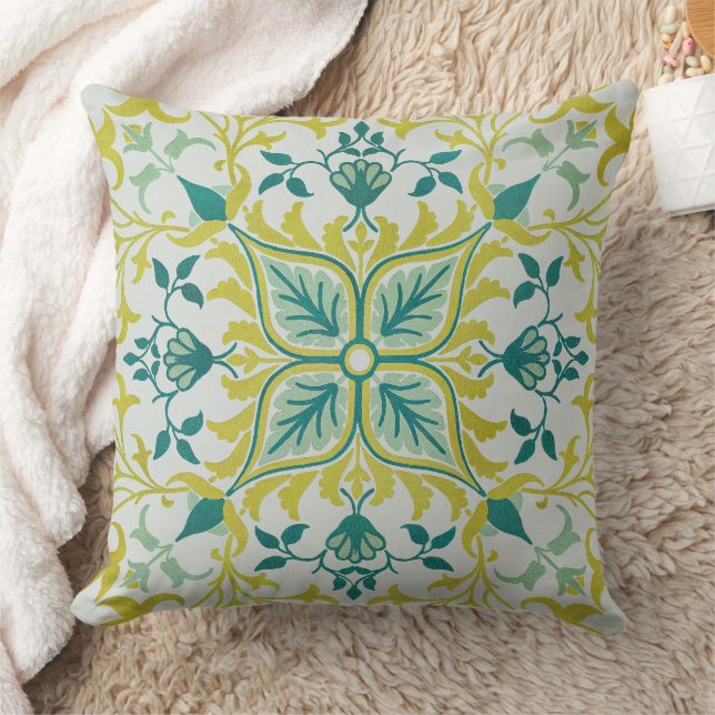 William Morris Seamless Ceiling Lime Green Pattern Throw Pillow (Blanket)