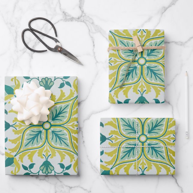William Morris Seamless Ceiling Lime Green Pattern Wrapping Paper Sheets (Front)