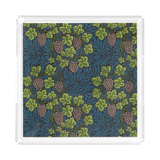 William Morris Seamless Grape Vine Black Pattern Acrylic Tray (Front)