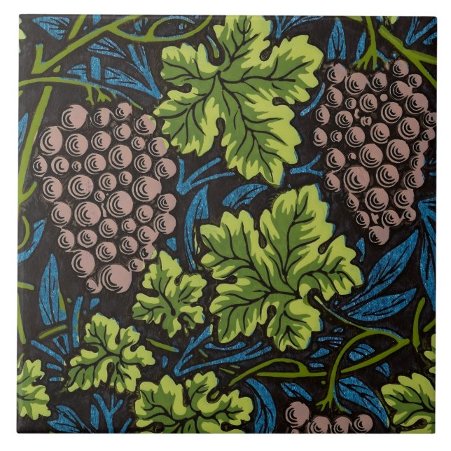 William Morris Seamless Grape Vine Black Pattern Ceramic Tile (Front)