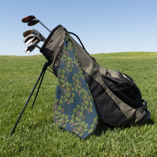 William Morris Seamless Grape Vine Black Pattern Golf Towel (Green)