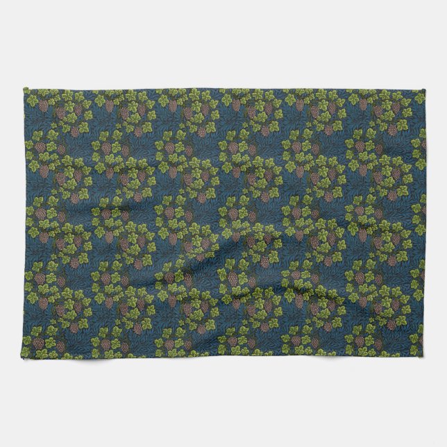 William Morris Seamless Grape Vine Black Pattern Kitchen Towel (Horizontal)