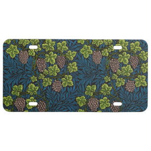 William Morris Seamless Grape Vine Black Pattern License Plate