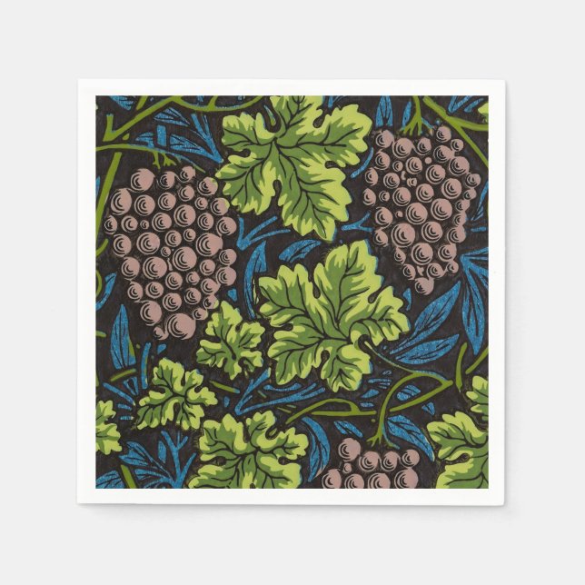 William Morris Seamless Grape Vine Black Pattern Napkins (Front)