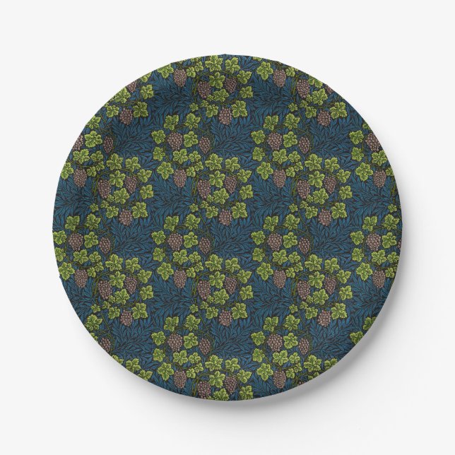 William Morris Seamless Grape Vine Black Pattern Paper Plates (Front)