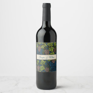 William Morris Seamless Grape Vine Black Pattern Wine Label