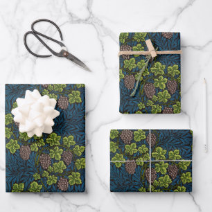 William Morris Seamless Grape Vine Black Pattern Wrapping Paper Sheets