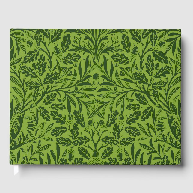 William Morris Seamless Green Oak Leaf Pattern Guest Book (Front)