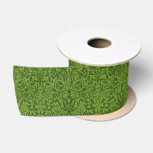 William Morris Seamless Green Oak Leaf Pattern Satin Ribbon