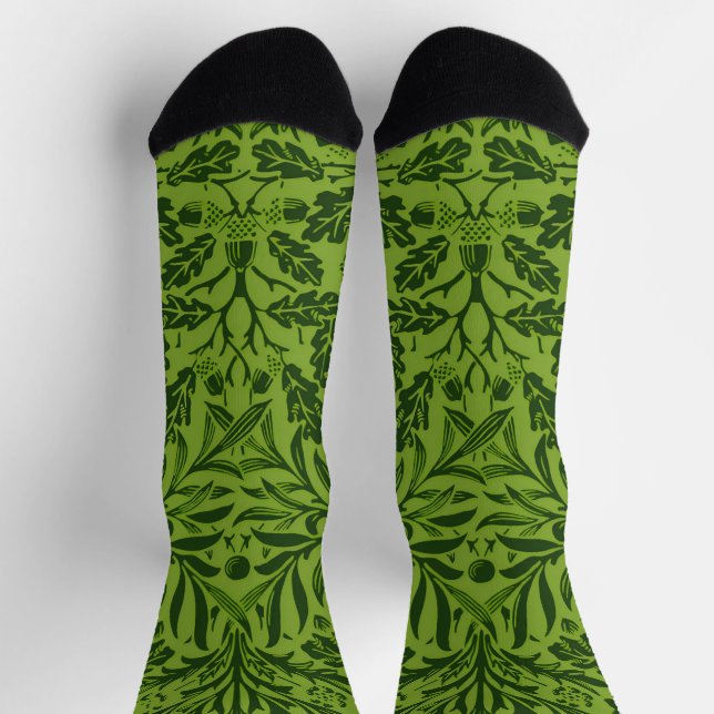 William Morris Seamless Green Oak Leaf Pattern Socks (Top)