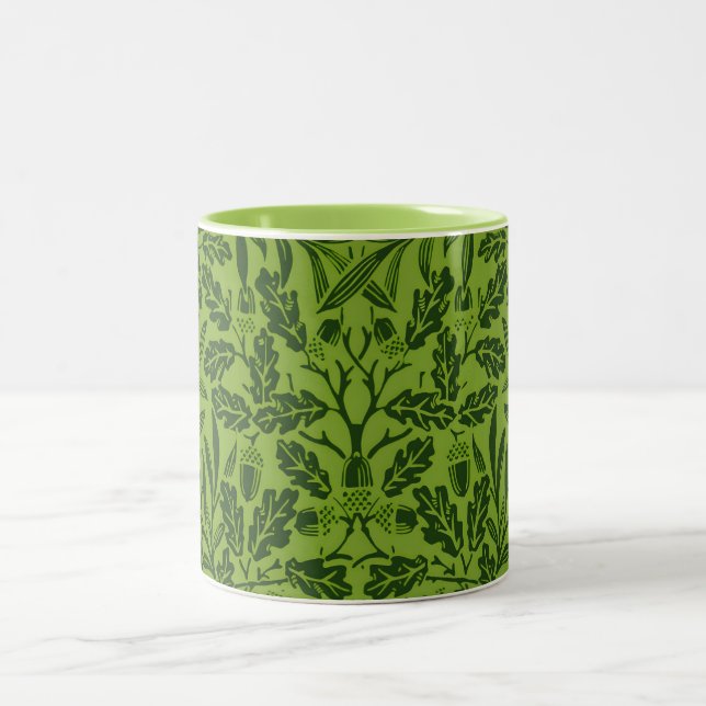 William Morris Seamless Green Oak Leaf Pattern Two-Tone Coffee Mug (Center)