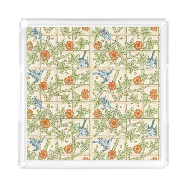 William Morris Seamless Trellis Bird Rose Pattern Acrylic Tray (Front)