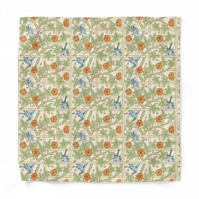 William Morris Seamless Trellis Bird Rose Pattern Bandana (Front)