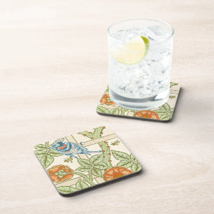 William Morris Seamless Trellis Bird Rose Pattern Beverage Coaster