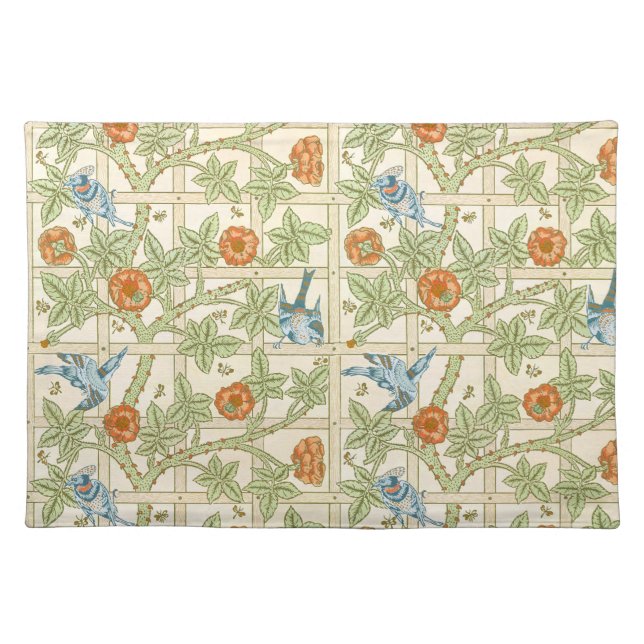 William Morris Seamless Trellis Bird Rose Pattern Cloth Placemat (Front)