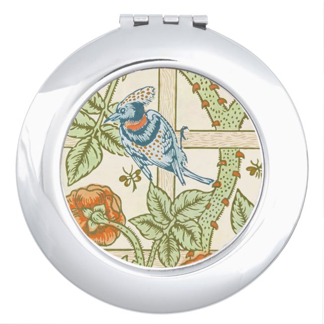 William Morris Seamless Trellis Bird Rose Pattern Compact Mirror (Front)